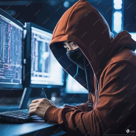 Premium Vector | Hacker in black hood and computer hacking system at the officehacker in black ...