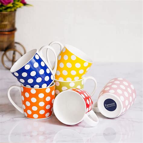 Femora Indian Ceramic Fine Bone China Polka Dots Multicolour Tea Cup ...