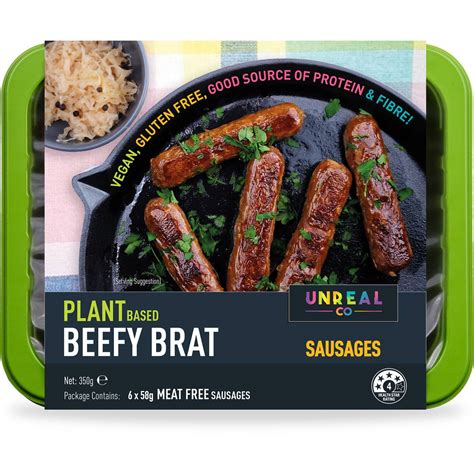Calories in Unreal Co. Plant Based Beefy Brat Sausages calcount