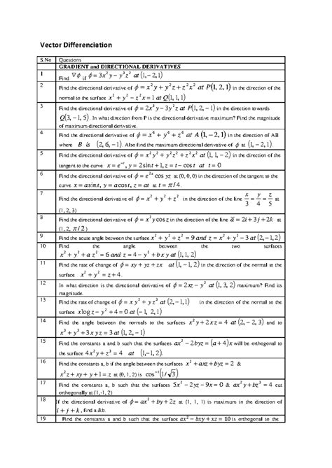 Vector Differentiation Question Bank: Practice Problems and Solutions ...