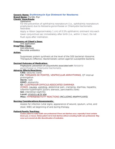 3rd semester drug cards - Generic Name: Erythromycin Eye Ointment for ...