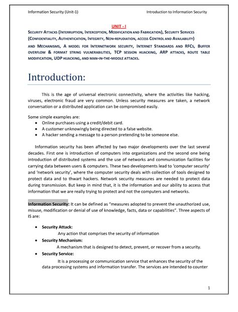 NS1 - Hhfy - UNIT - I SECURITY ATTACKS (INTERRUPTION, INTERCEPTION ...