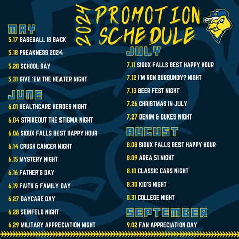 Promotional Schedule - Sioux Falls Canaries