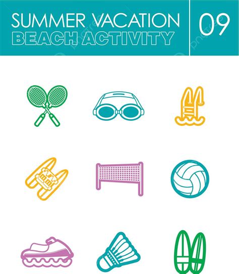Beach Activity Icon Set Summer Vacation Glasses Beach Set Vector ...
