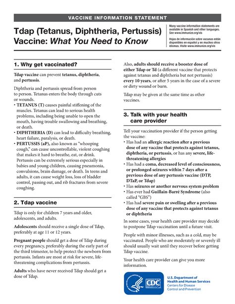 Tdap - Tdap information - VACCINE INFORMATION STATEMENT Many vaccine ...