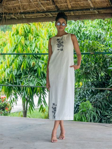 White Hand Embroidered Cotton Dress