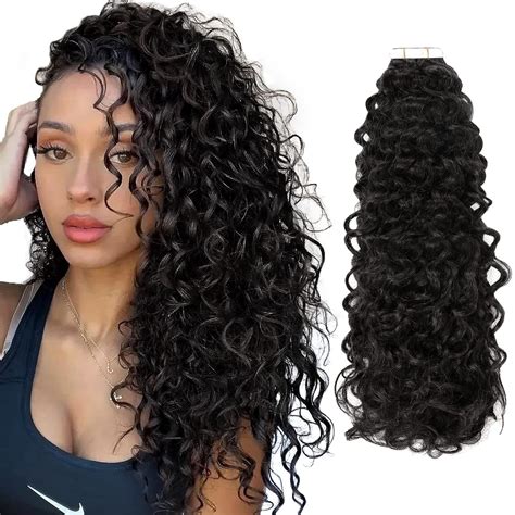 Amazon.com : Lacer 3B 3C Curly Tape in Hair Extensions Double Sided PU ...