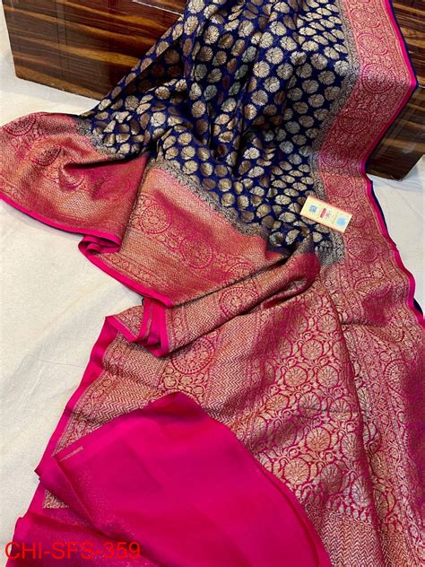 Pure Khaddi Georgette Hand Weaved Full Zari Work Saree with Running Bl ...