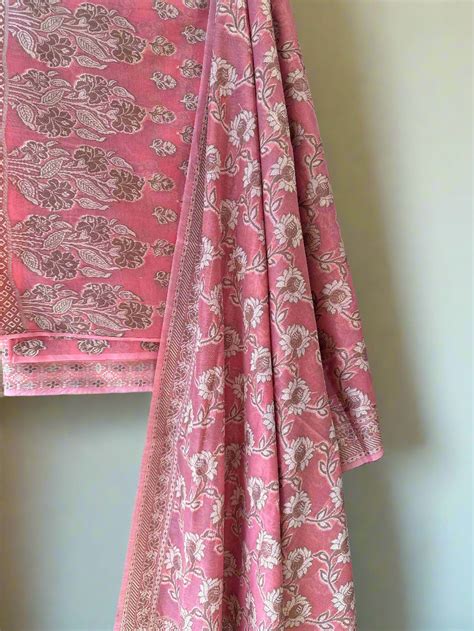 Baby Pink Pure Cotton Banarasi Suit - Unstitched 3-Piece Set – Shades ...