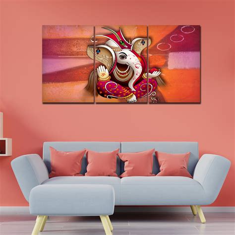 Traditional Lord Ganesh 3 Pieces Canvas Wall Painting – Homcraft
