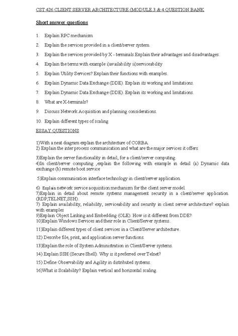CST 426 Client Server Architecture Quiz Bank for Modules 3 & 4 - Studocu