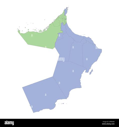 High quality political map of United Arab Emirates and Oman with borders of the regions or ...