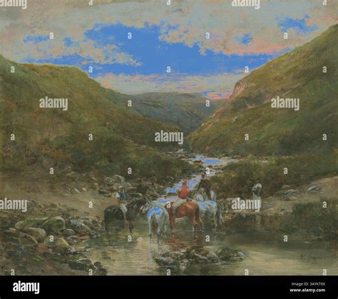 A serene landscape featuring a river winding through lush, green hills ...