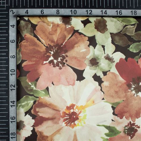 Walnut Brown And Olive Green Floral Pattern Digital Print Organza Sati ...