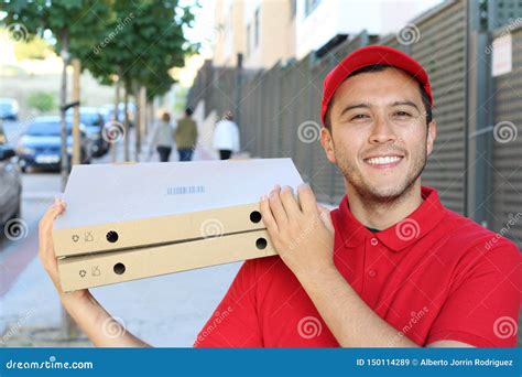 Pizza Delivery Guy Smiling Outdoors Stock Image - Image of smiling ...