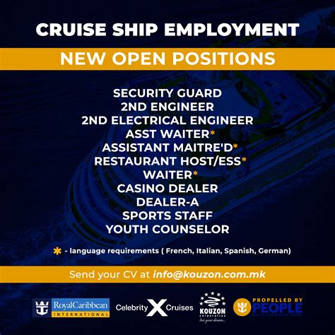 OPEN VACANCIES for July 2024 Kouzon Cruise Ship Jobs