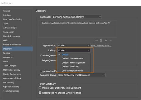 Duden dictionary for German hyphenation and spell checking