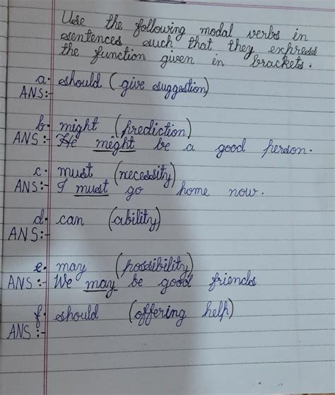 use the following modal verbs in sentences such that they express the ...