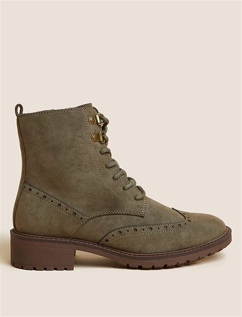 Buy Lace Up Brogue Detail Flat Ankle Boots at Marks & Spencer