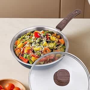 UMAI Triply Frying Pan with Glass Lid (1.5 L) | 22 cm Diameter | 2.5 mm ...