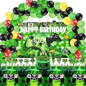 Video Game Birthday Party Decorations - 108Pcs Green Gamer Gaming Party ...