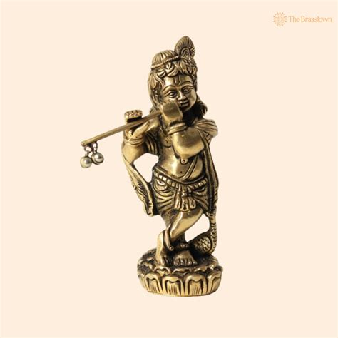 Brass Lord Krishna Flute Idol 5 Inch