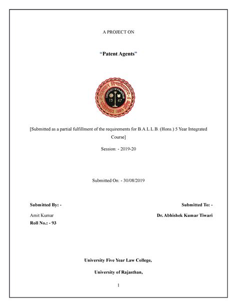 Patent 111 - about agent - A PROJECT ON “Patent Agents” [Submitted as a ...