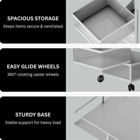 Buy LUXE HOME Metal 3-Tier Revolving Kitchen Storage Trolley from Luxe ...