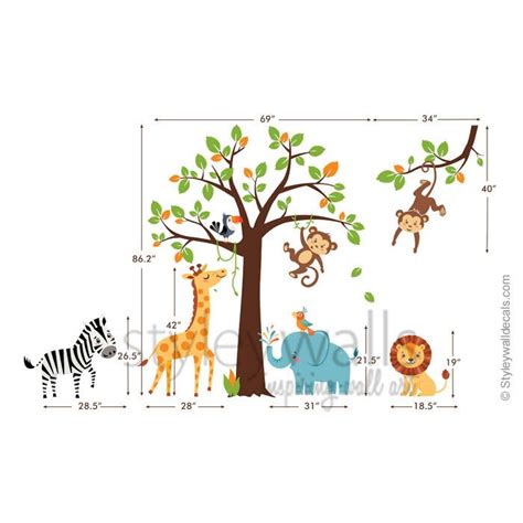 Buy Jungle Wall Decal, Safari Wall Decal, Jungle Animals Wall Sticker ...