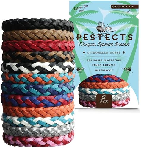 Pestects Mosquito Repellent Bracelet 12 Pack, Adjustable Leather Deet ...