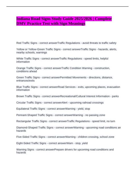 Indiana Road Signs Study Guide 2025/2026 | DMV Practice Test with Sign ...