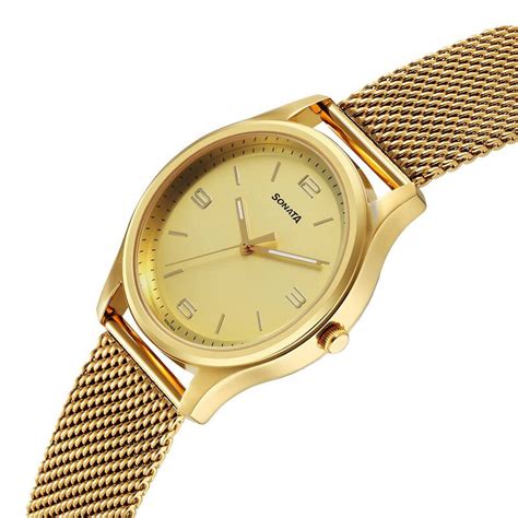 Buy Online Sonata Traditional Essentials Quartz Analog Champagne Dial ...
