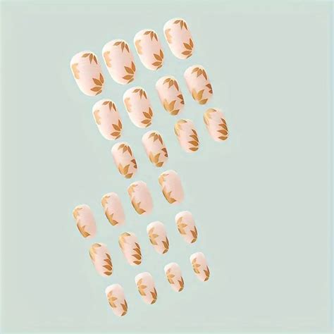 Nude with Metallic Flowers Nail Art Professional Press On Fake Nails ...
