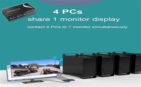 AMS 4 in 1 Out VGA Splitter, 4 Port VGA Switch, 4x1 VGA Switch Box for ...