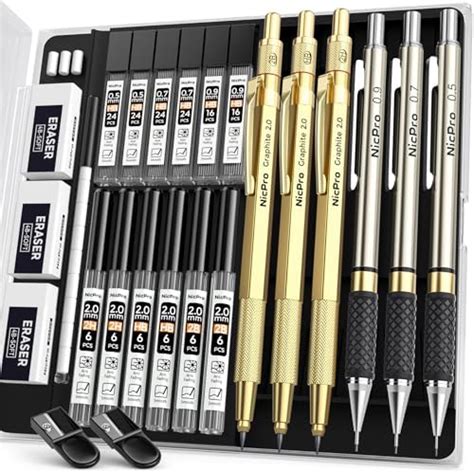 Nicpro 6 Metal Mechanical Pencils Set, Mechanical Pencils 0.5, 0.7, 0 ...