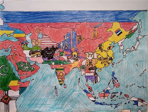 Asia Map Flags Post United Asia Flag Map By CatalinVizireanu On