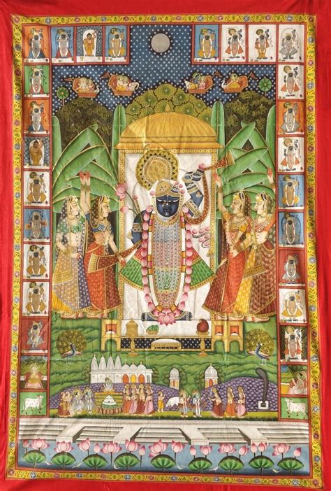 "Pichwai 41": Yellow Pichwai Traditional_Art by Pichwai Art – ArtZolo.com