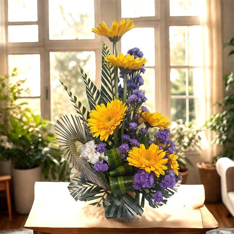 Flower Arrangement of Gerberas and Blue Daisies – Bring My Flowers