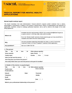 2019-2026 Form AU SACAT Medical Report for Mental Health Applications ...