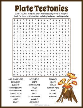 PLATE TECTONICS Word Search Puzzle Worksheet Activity - 4th,5th,6th,7th ...