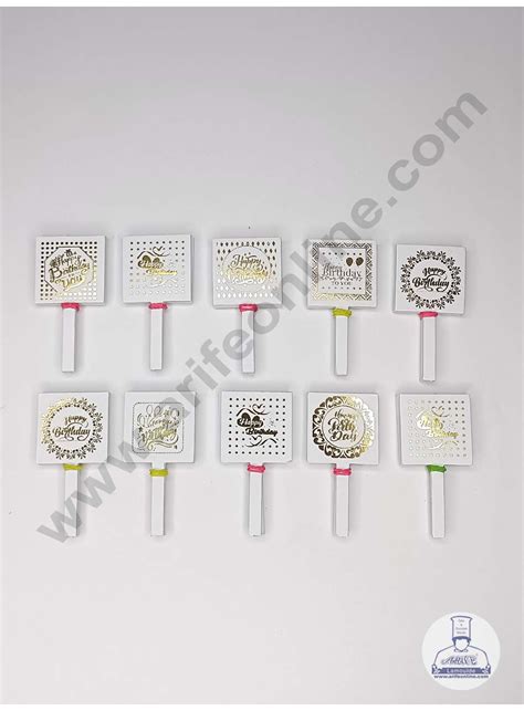 CAKE DECOR™ 100 pcs White Color Square Shape Birthday Tag with Foiling ...