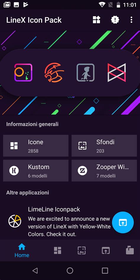 LineX Icon Pack offre oltre 2850 icone lineari in stile neon e 200 sfondi