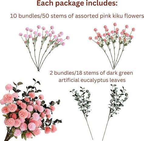 RyddeligHome Faux Kiku Flower Pink, Artificial Kiku Flowers Long India ...