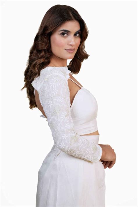 White Choker Top Set - Kavya Long Sleeve Corset & Plated Skirt Set