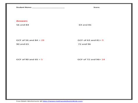 GCF by a factor tree Worksheet for 5th - 9th Grade | Lesson Planet