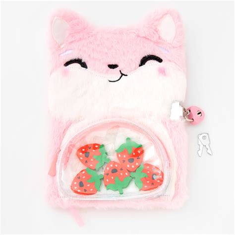 Buy Claire’s Furry Plush Strawberry Hamster Diary, Includes Lock & Two ...
