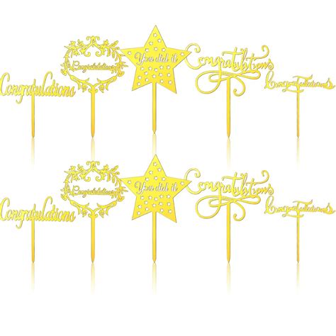 Buy 10 Pieces Congratulation Cake Toppers Gold Acrylic Cupake Toppers ...