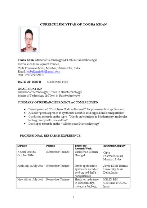 Tooba khan cv j - Copy - CURRICULUM VITAE OF TOOBA KHAN Tooba Khan ...