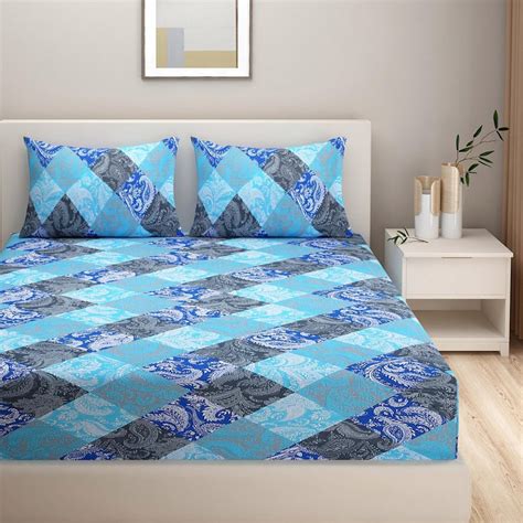 Buy SWAYAM Azure Tapestry Geometric Essence 160TC Cotton Queen Bedsheet ...