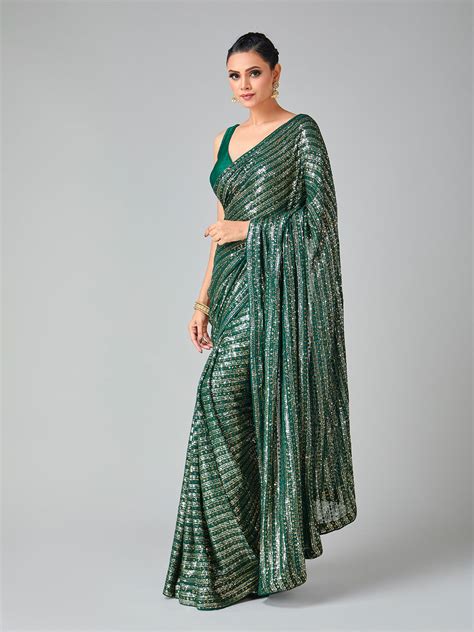 Shimmery Sark Green & Gold Sequin Saree – Tirumala Designers